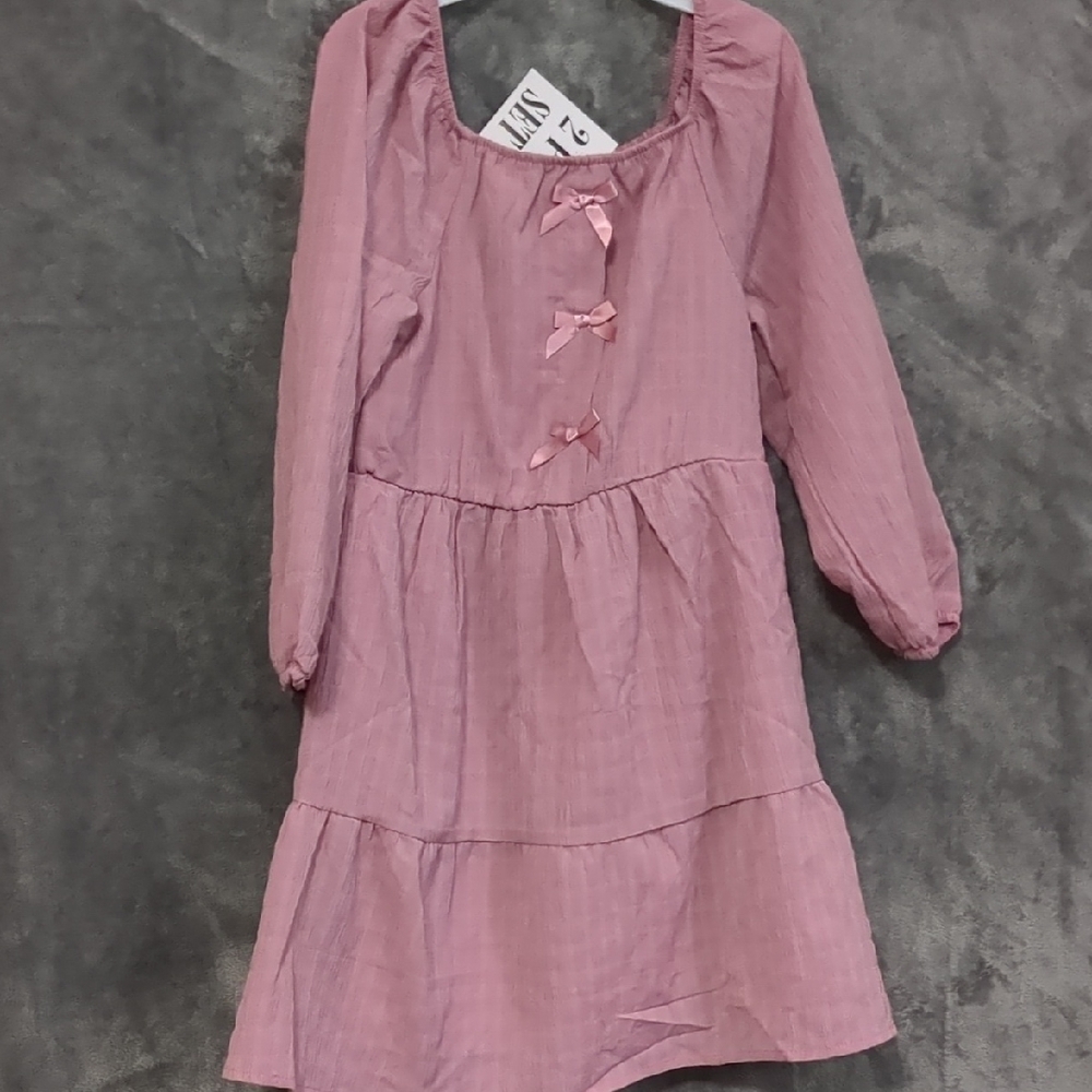 Love Squared Pink Kids Dress with Bow Accents